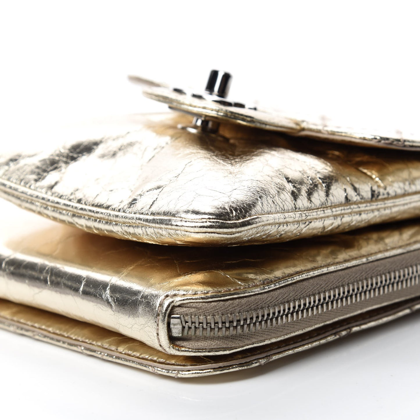 Crackled Aged Calfskin Mini Crossbody Flap Gold