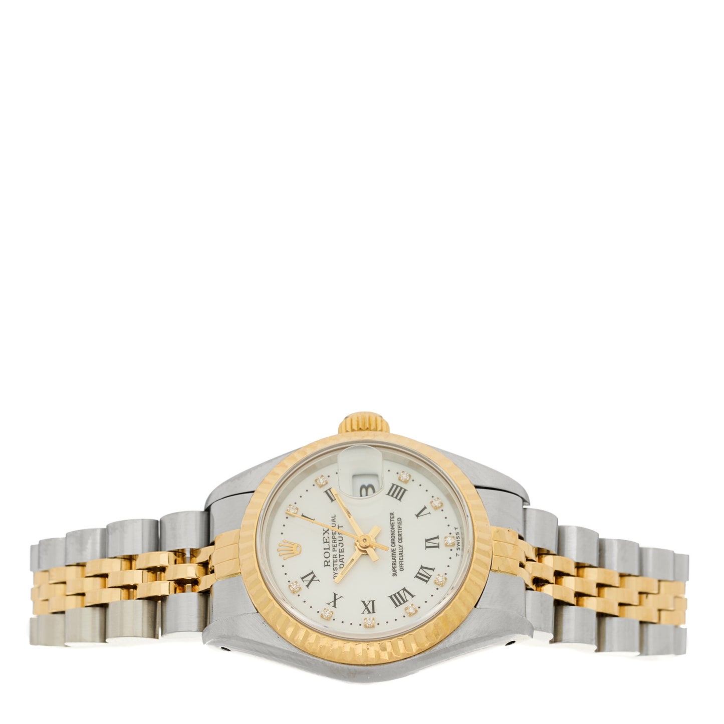 Stainless Steel 18K Yellow Gold Diamond 26mm Oyster Perpetual Datejust Watch White 69173