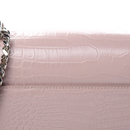 Saint Laurent Calfskin Crocodile Embossed Medium Monogram Sunset Powder Pink 9 of 11