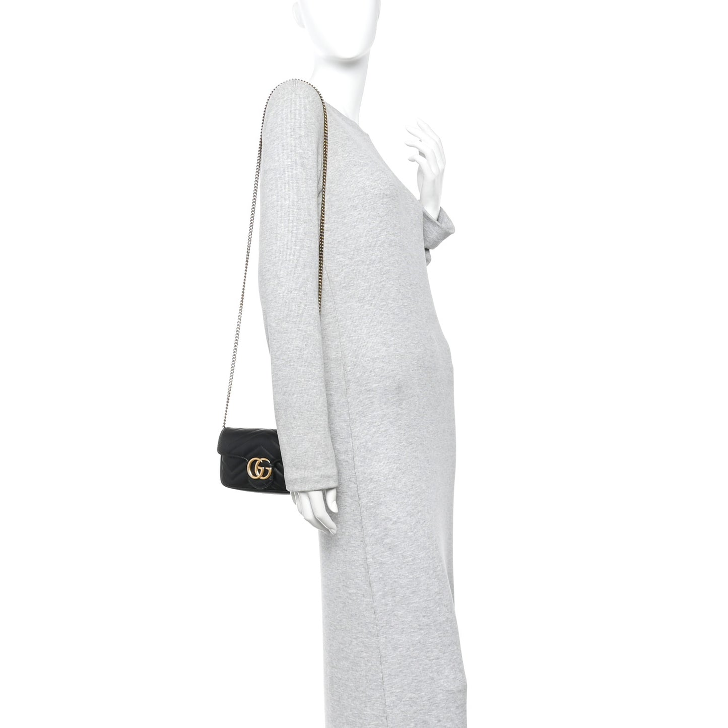 Calfskin Matelasse Super Mini GG Marmont Shoulder Bag Black
