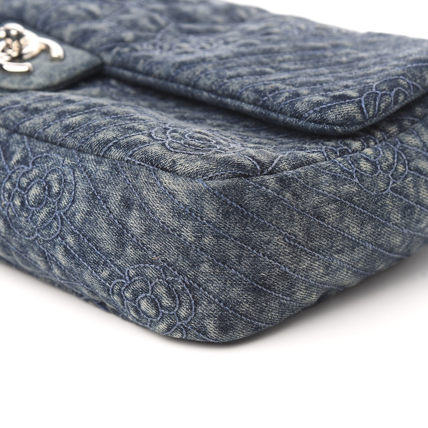 Chanel Denim Quilted Camellia Embroidered Large Flap Blue 9 of 10