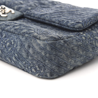Chanel Denim Quilted Camellia Embroidered Large Flap Blue 9 of 10