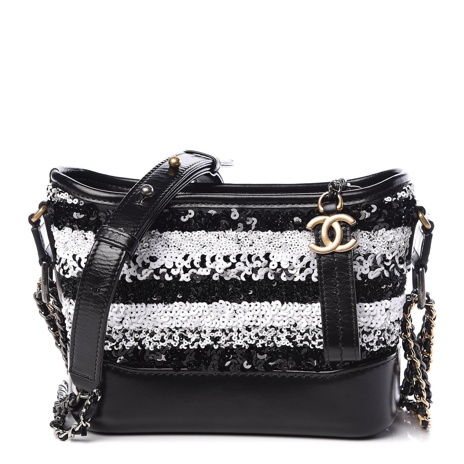 Chanel Sequin Calfskin Small Gabrielle Hobo Black White 1 of 9