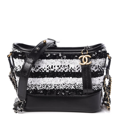Chanel Sequin Calfskin Small Gabrielle Hobo Black White 1 of 9