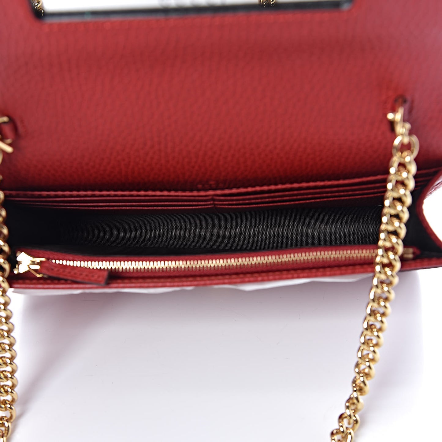 Dollar Calfskin Mini GG Marmont Chain Wallet Hibiscus Red