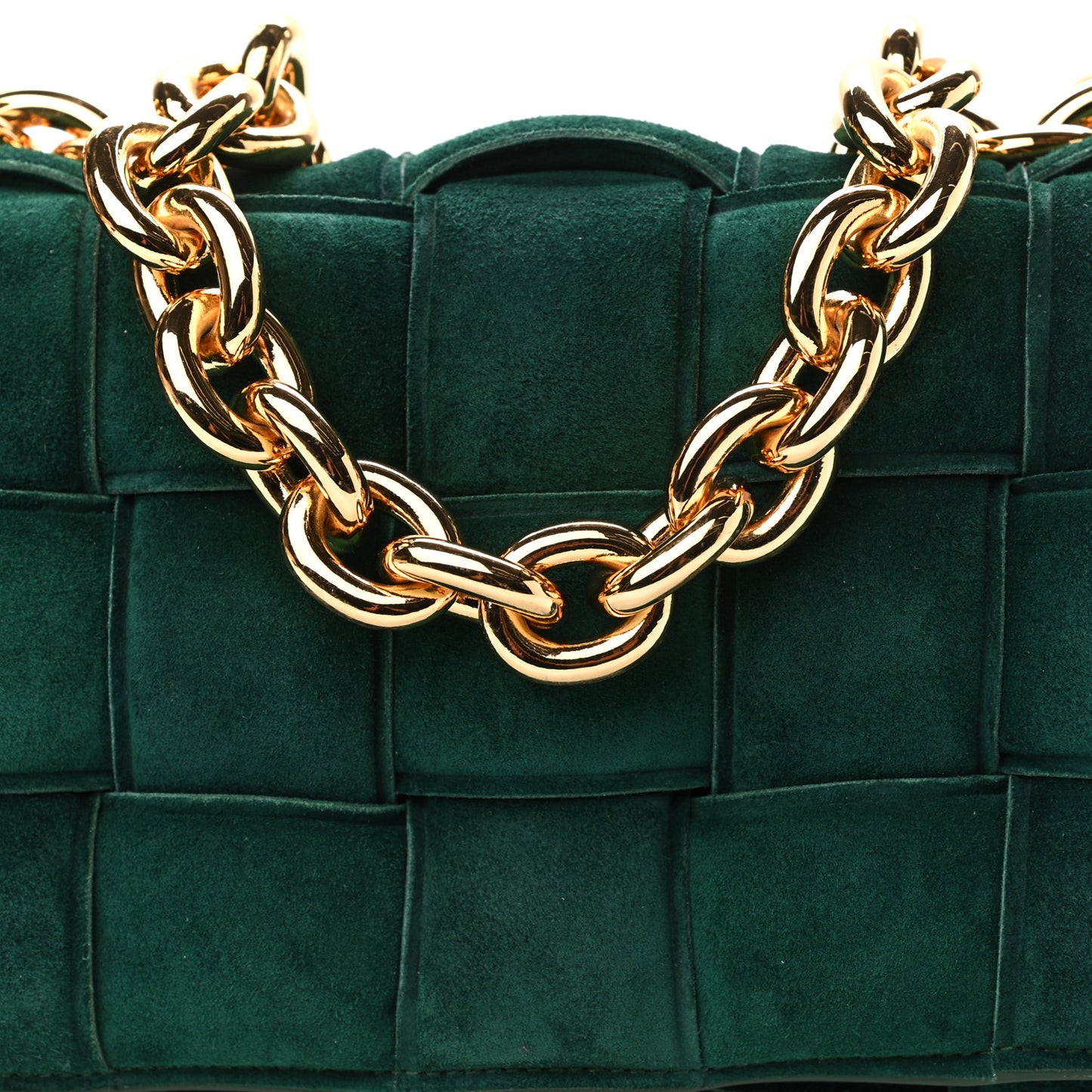 Suede Maxi Intrecciato Padded Chain Cassette Crossbody Bag Emerald Green