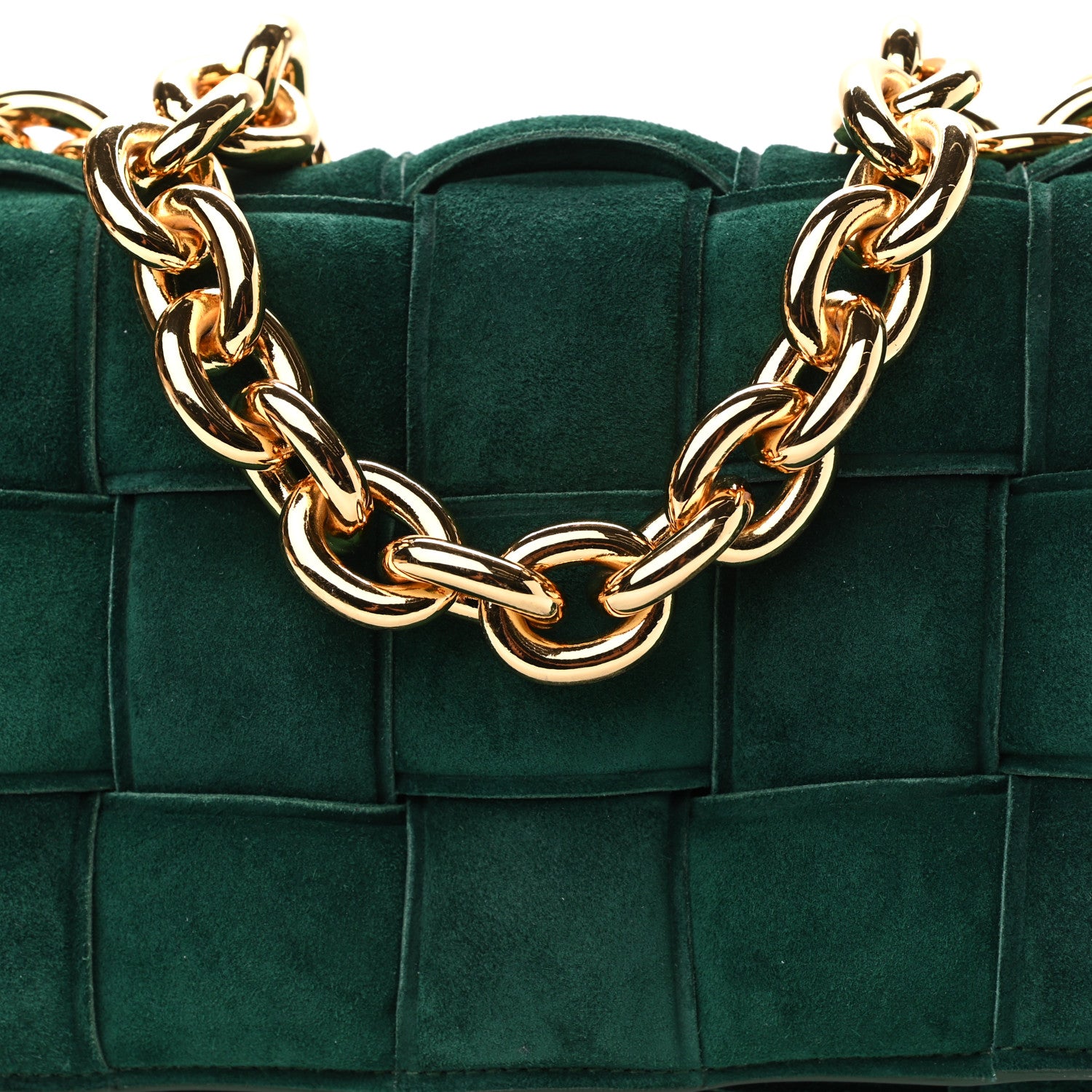 Bottega Veneta Suede Maxi Intrecciato Padded Chain Cassette Crossbody Bag Emerald Green 7 of 9