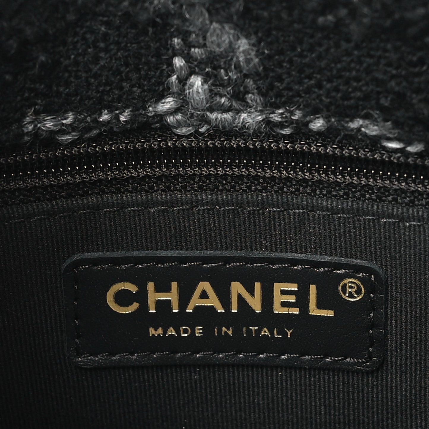 Wool Tweed Quilted Elegant Chain Flap Black Grey