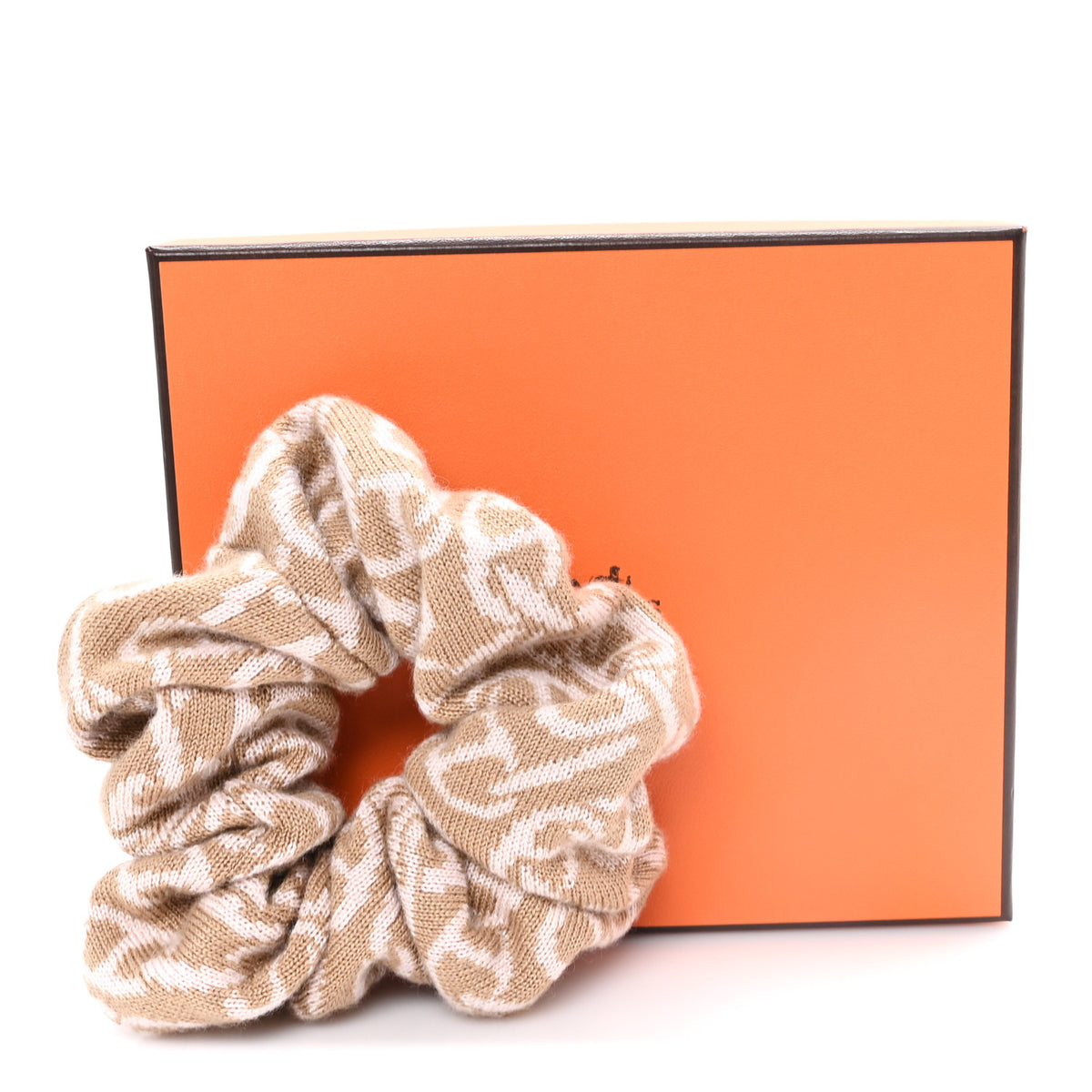 Hermes Jacquard Cashmere Knit Silk Claudia Scrunchie Beige Rose 4 of 4