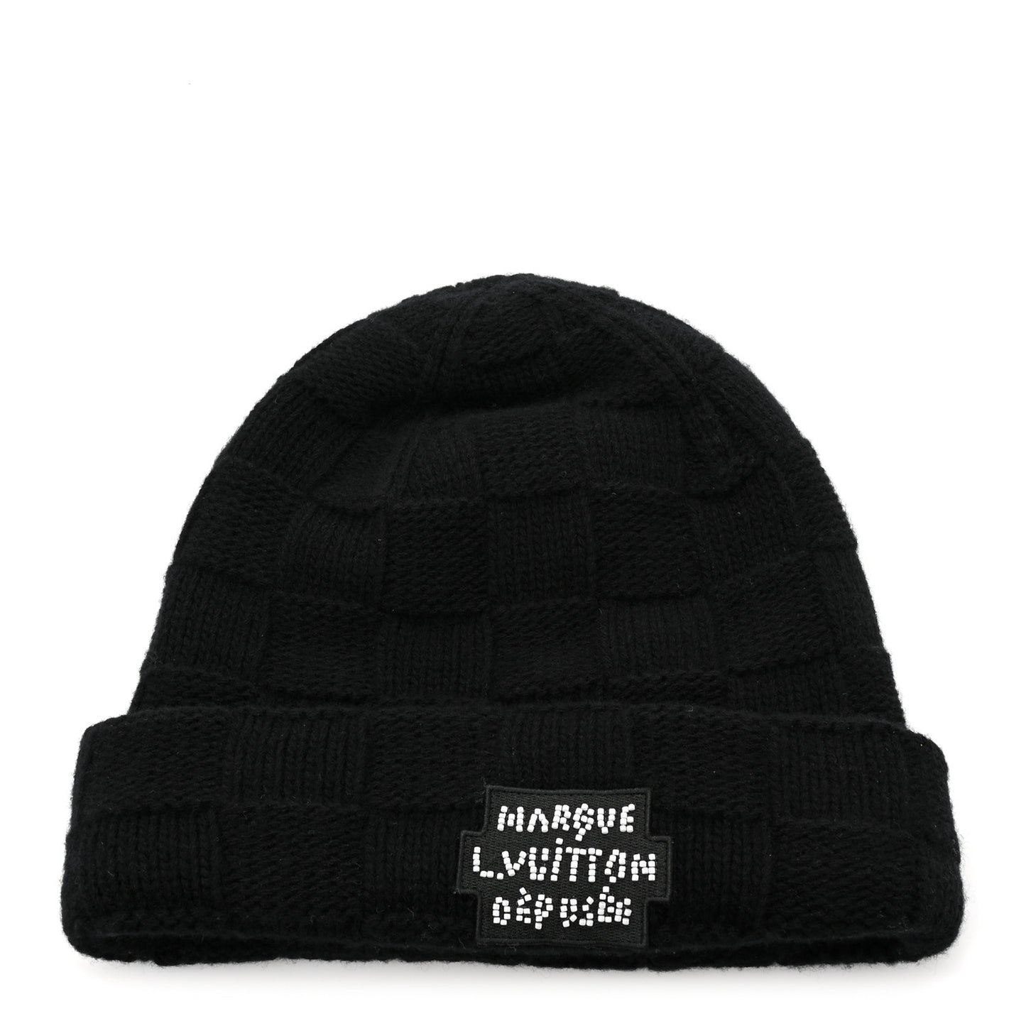 Wool Damier Pearls Beanie Hat Black