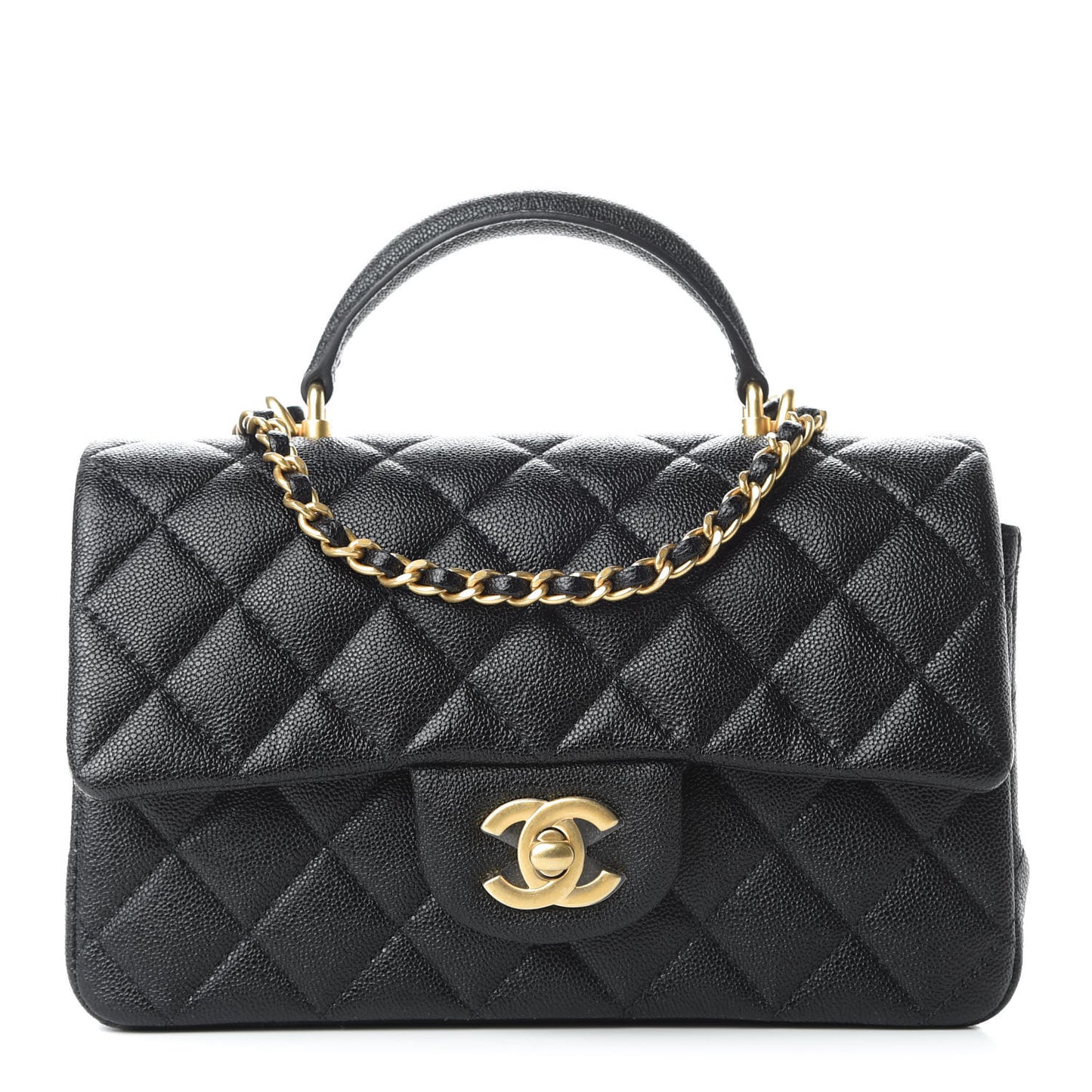 Caviar Quilted Mini Top Handle Rectangular Flap Black