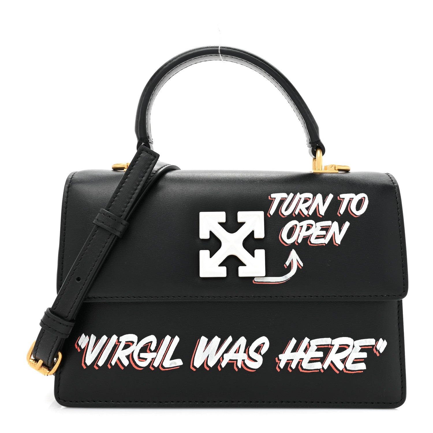 Off-White Calfskin Jitney 1.4 Virgil Was Here Shoulder Bag Black 1 of 8
