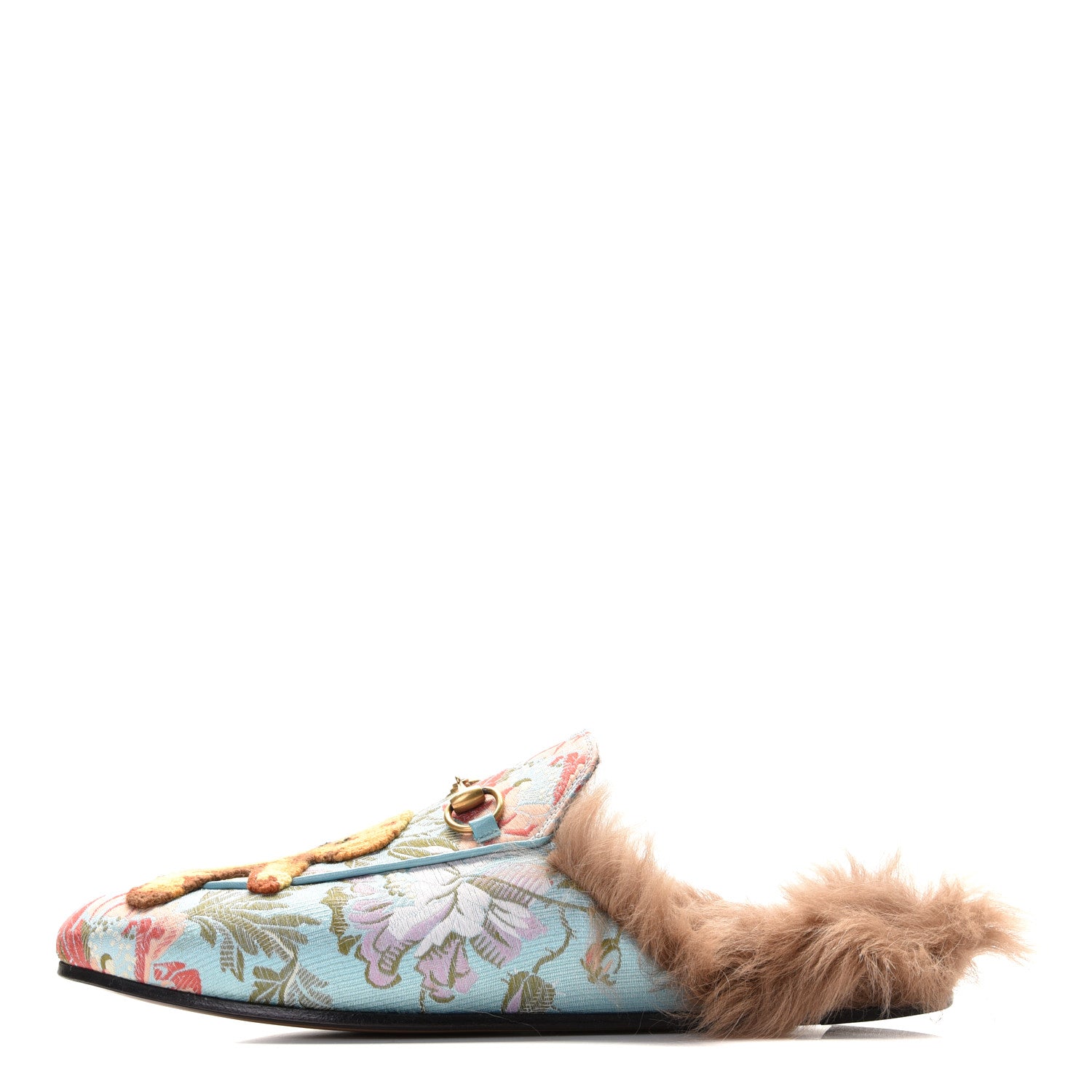 Gucci Brocade Fur Embroidered Womens Princetown Slippers 41 Multicolor 1 of 5