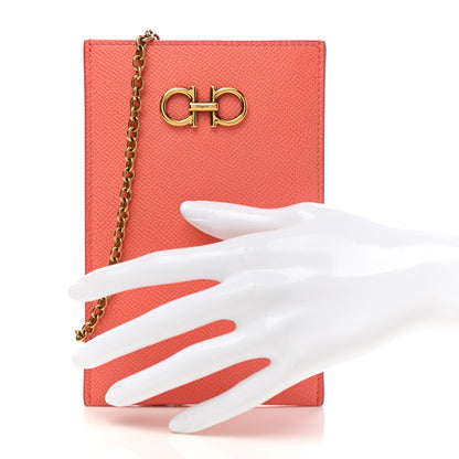 Salvatore Ferragamo Hammered Calfskin Gancini Phone Pouch Orange 2 of 6