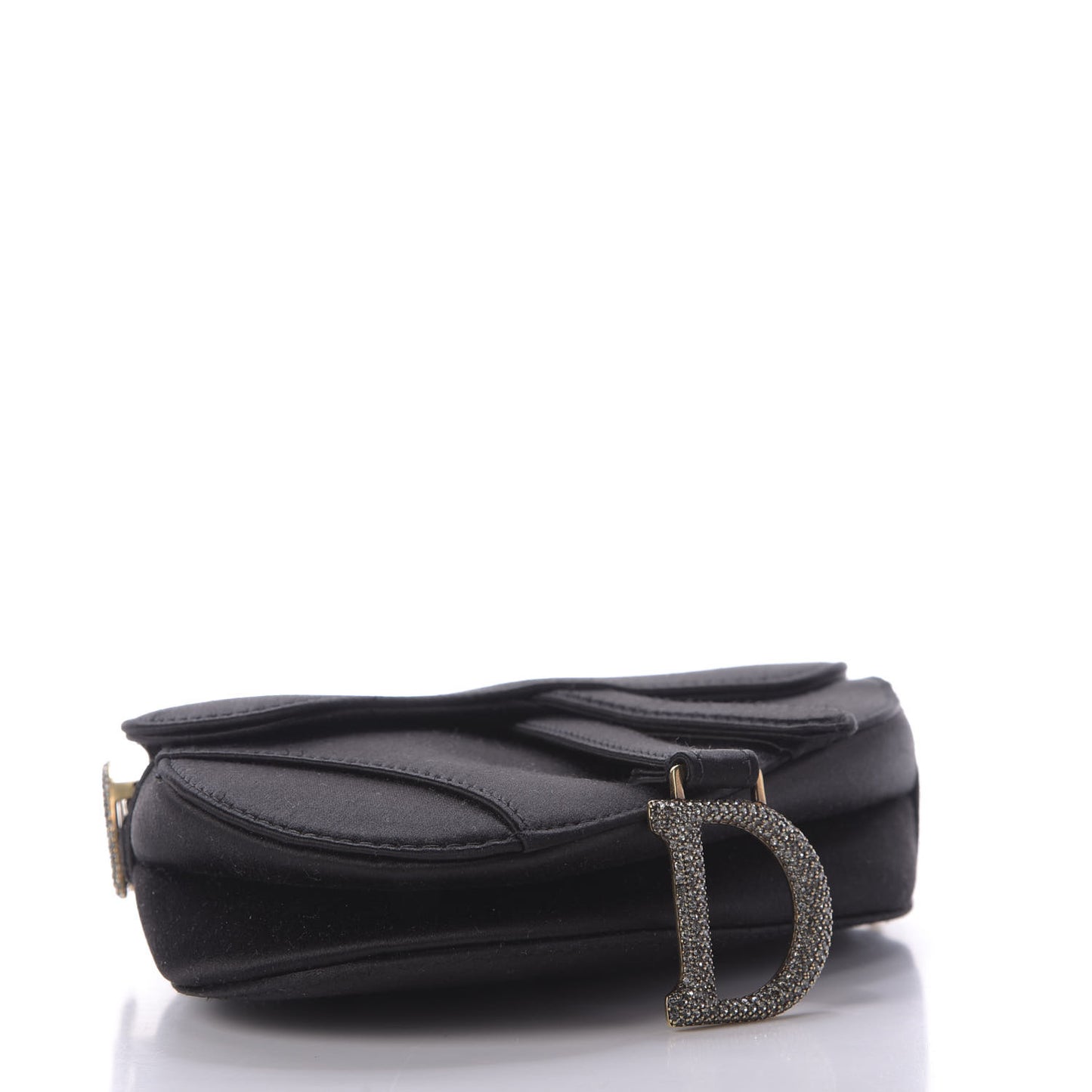 Satin Crystal Mini Saddle Bag Black