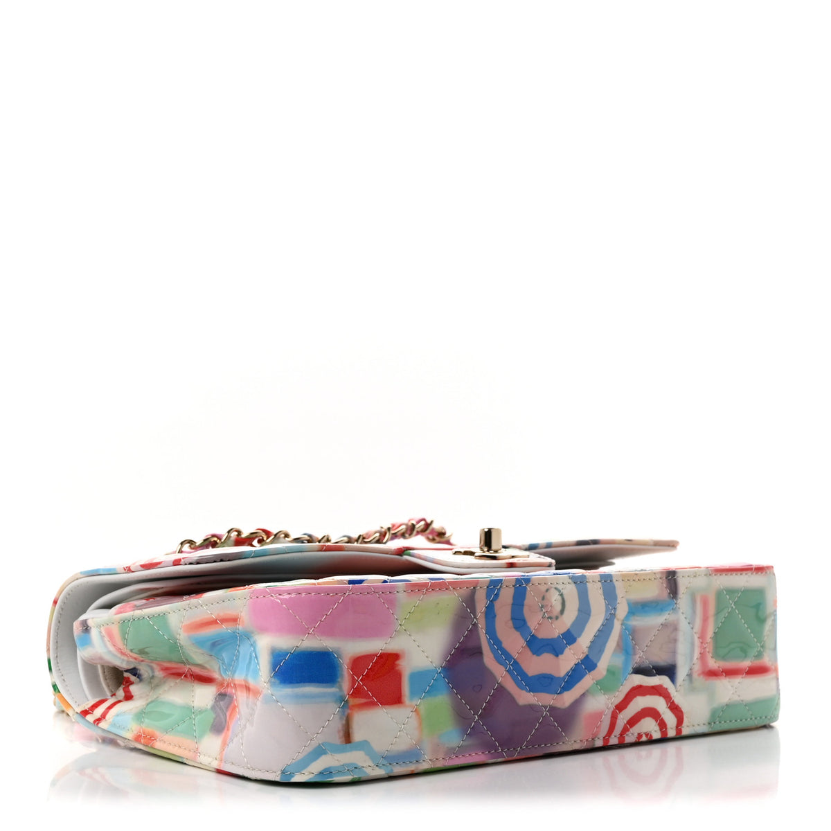 Patent Calfskin Printed Quilted Medium Double Flap Multicolor