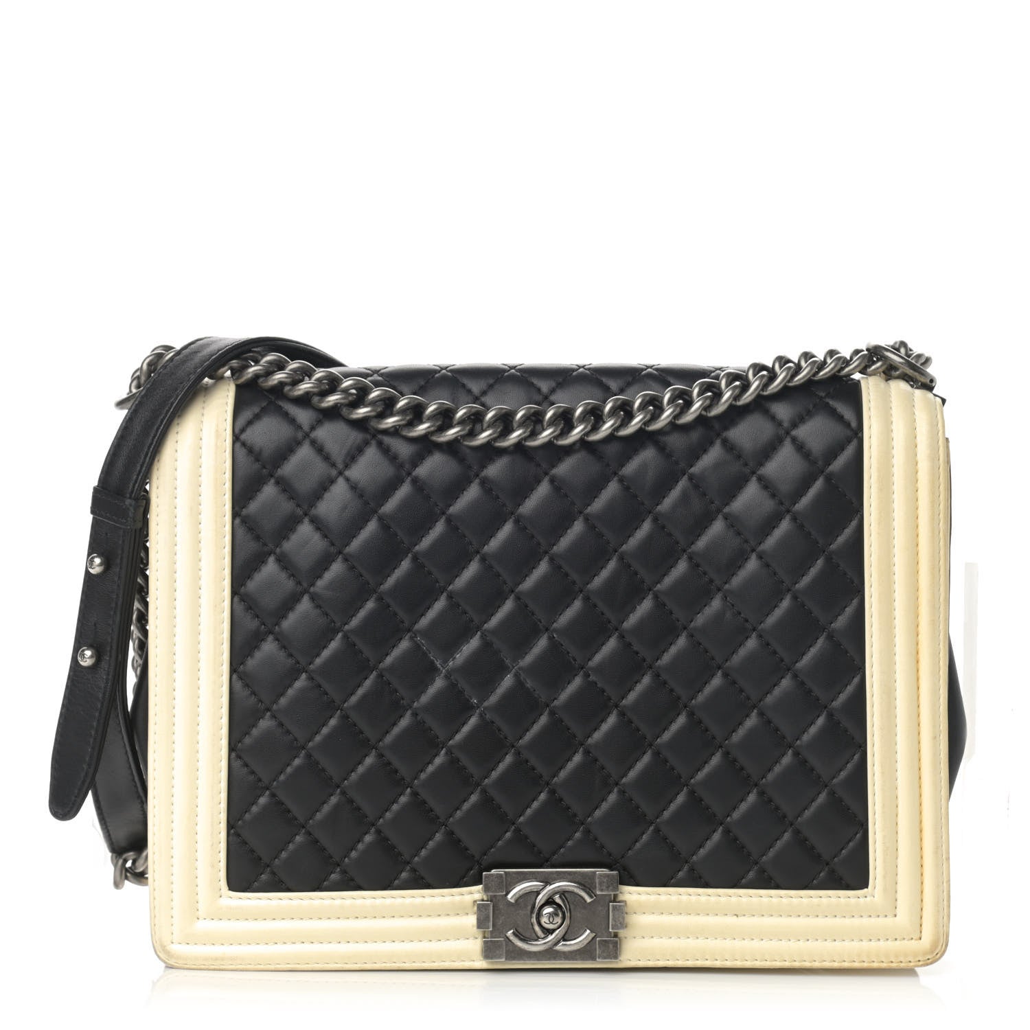 Chanel Lambskin Quilted Large Boy Flap Black White 1 of 20