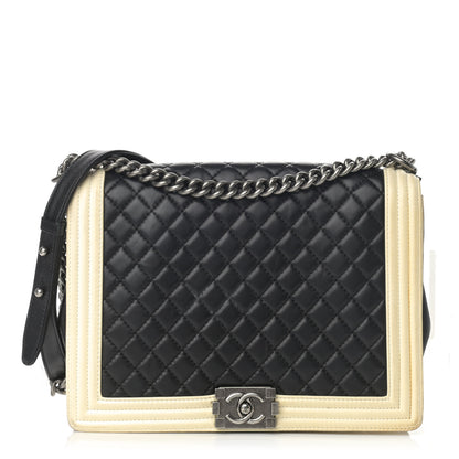 Chanel Lambskin Quilted Large Boy Flap Black White 1 of 20