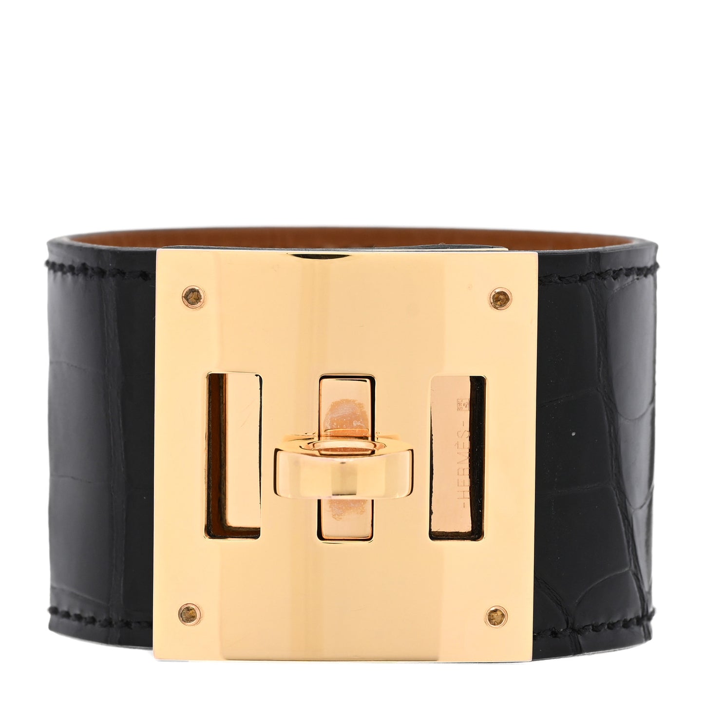 Shiny Alligator Kelly Dog Cuff T1 Black