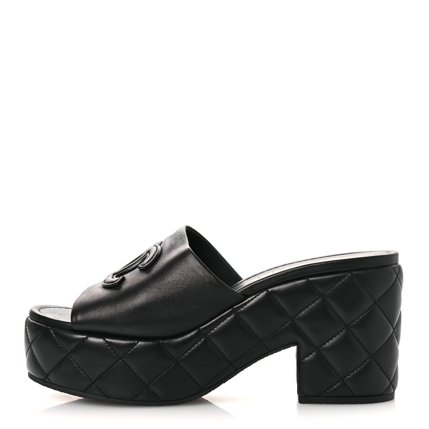 Lambskin Quilted CC Platform Mules 40 Black