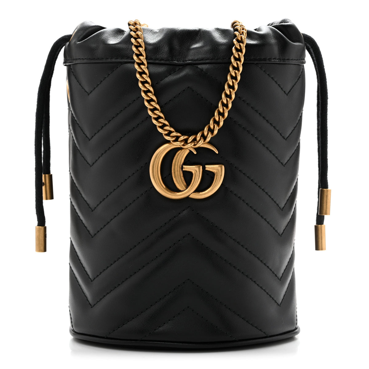 Calfskin Matelasse Mini GG Marmont 2.0 Bucket Bag Black