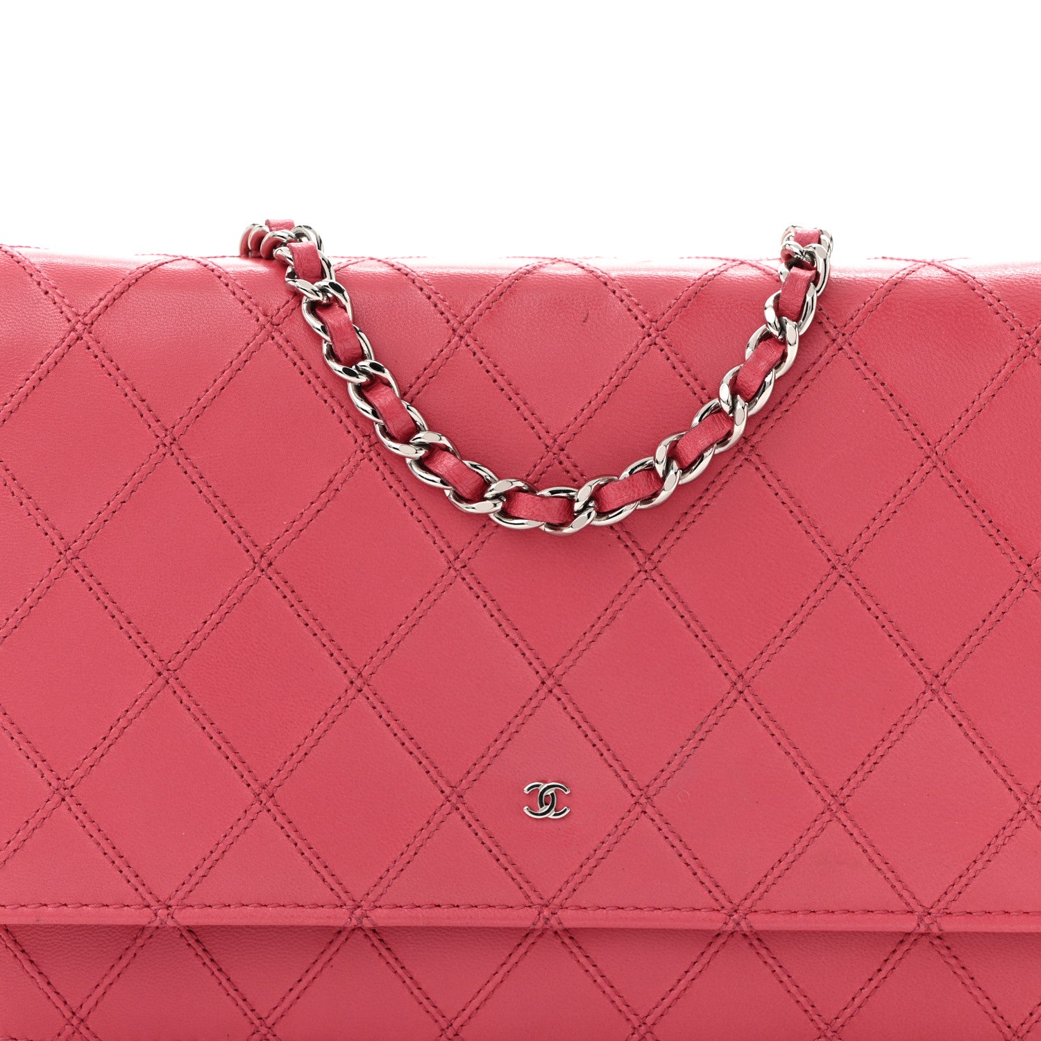 Chanel Lambskin Diamond Stitched Wallet On Chain WOC Pink 9 of 15
