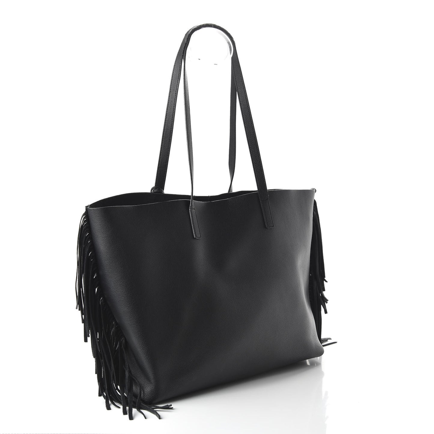 Calfskin Large Fringe Shopping Tote Black
