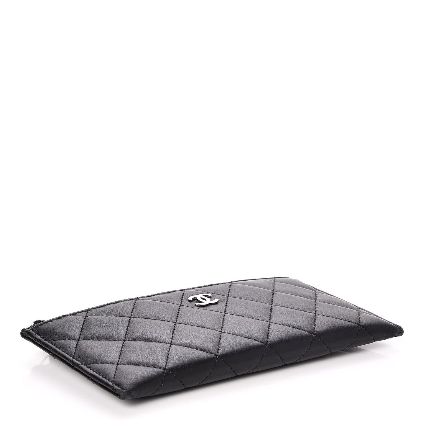 Lambskin Quilted Classic Zip Pouch Black