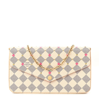 Louis Vuitton Damier Azur Studded Pochette Felicie Chain Wallet Fuchsia 1 of 13
