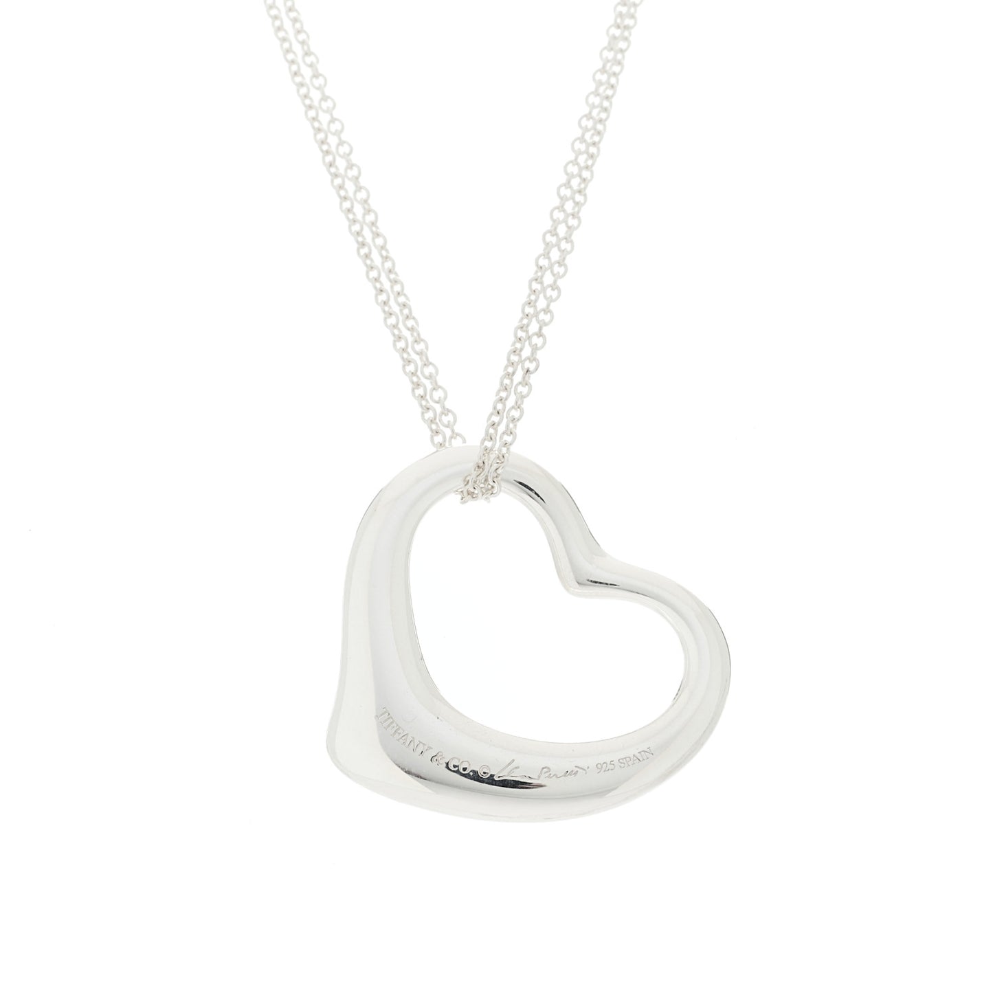 Sterling Silver 35mm Elsa Peretti Open Heart Pendant Necklace