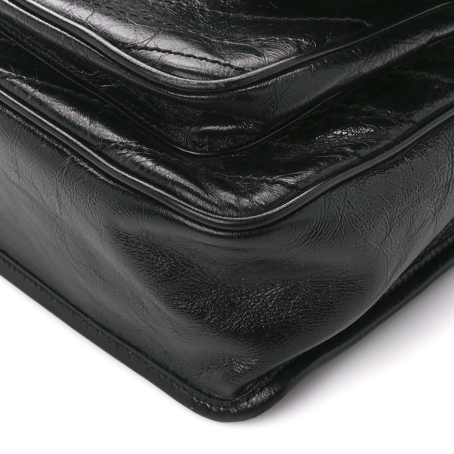 Crinkled Calfskin Matelasse Monogram Medium Niki Chain Satchel Black