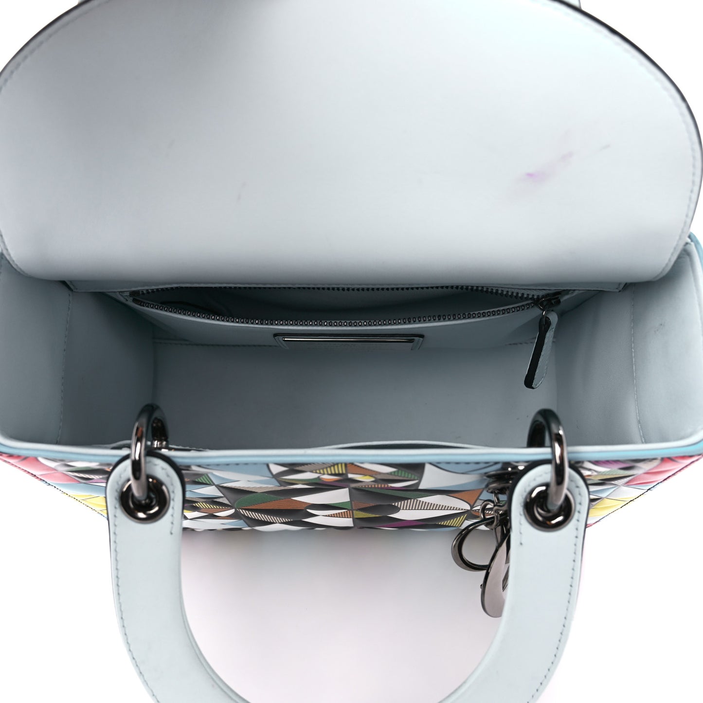 X EDUARDO TERRAZAS Printed Calfskin Medium Lady Dior Art Light Blue Multicolor