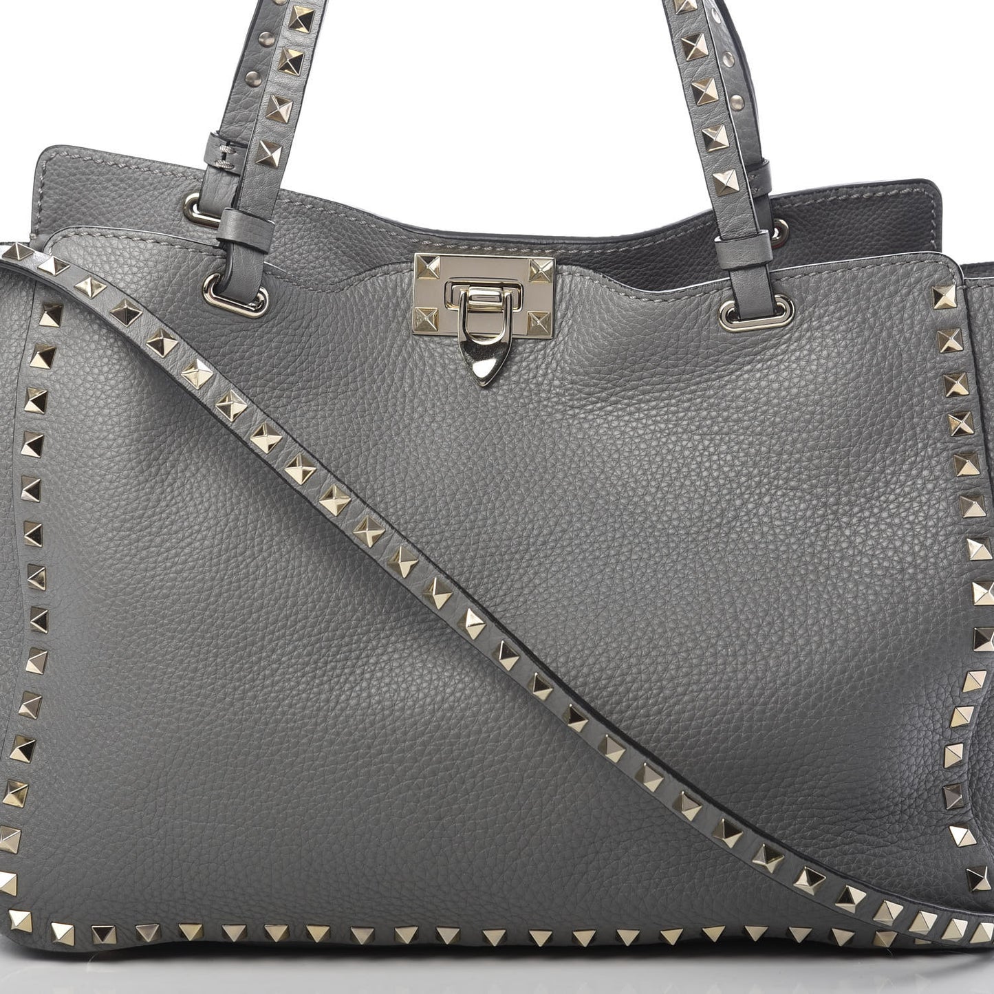 Pebbled Calfskin Medium Rockstud Tote Grey