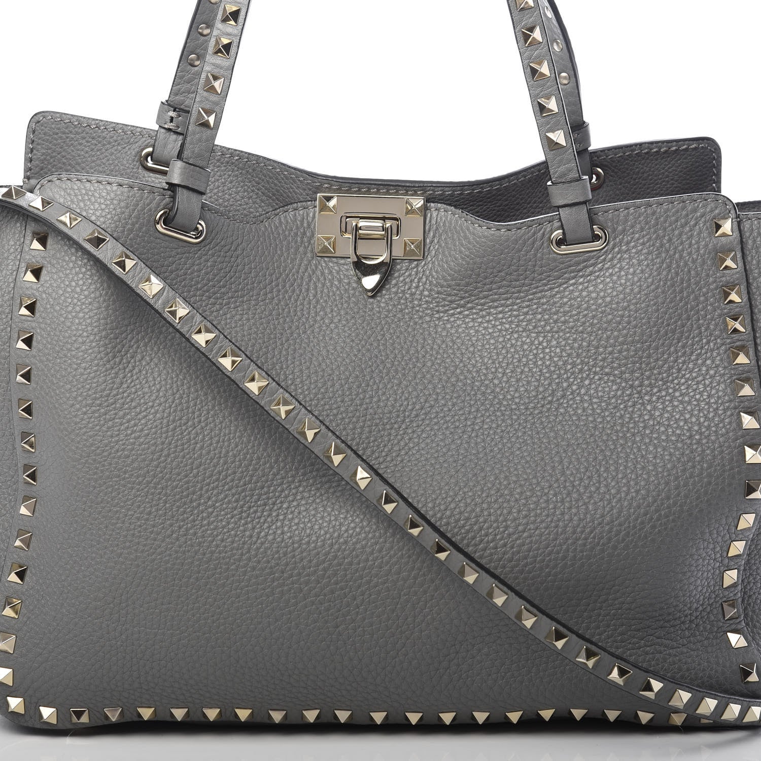Valentino Garavani Pebbled Calfskin Medium Rockstud Tote Grey 7 of 11