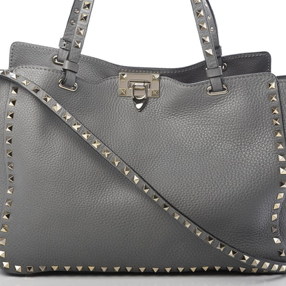 Valentino Garavani Pebbled Calfskin Medium Rockstud Tote Grey 7 of 11