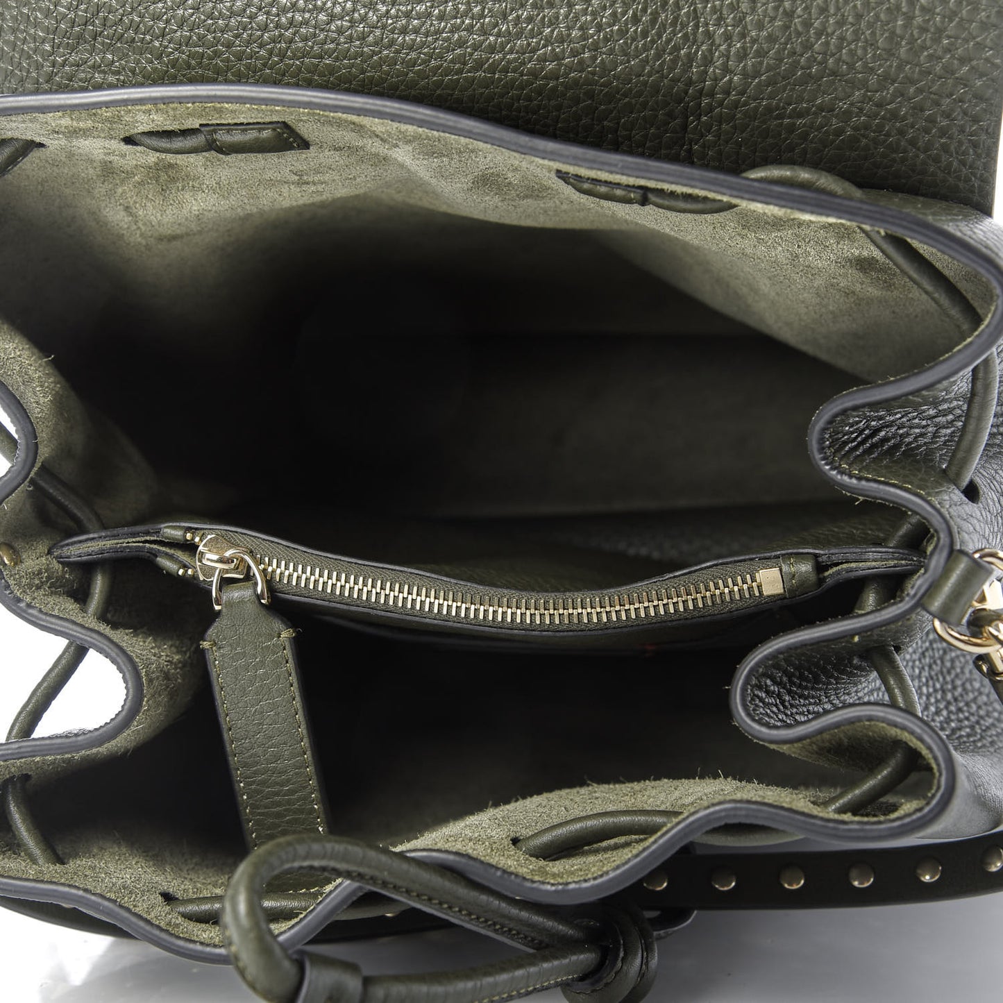 Grained Calfskin Rockstud Backpack Dark Green