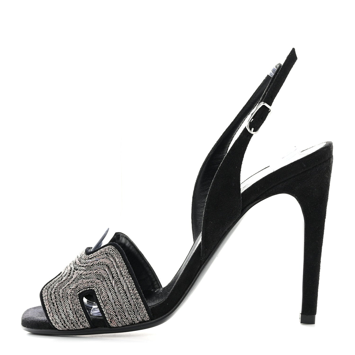 Hermes Suede Goatskin Dabka Embroidered Chevron Holy 105 Sandals 36 Black 1 of 10