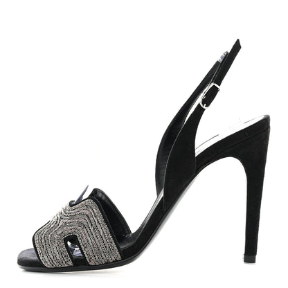 Hermes Suede Goatskin Dabka Embroidered Chevron Holy 105 Sandals 36 Black 1 of 10