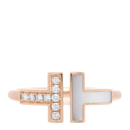 Tiffany 18K Rose Gold Diamond Mother of Pearl T Wire Ring 49 5 1 of 5