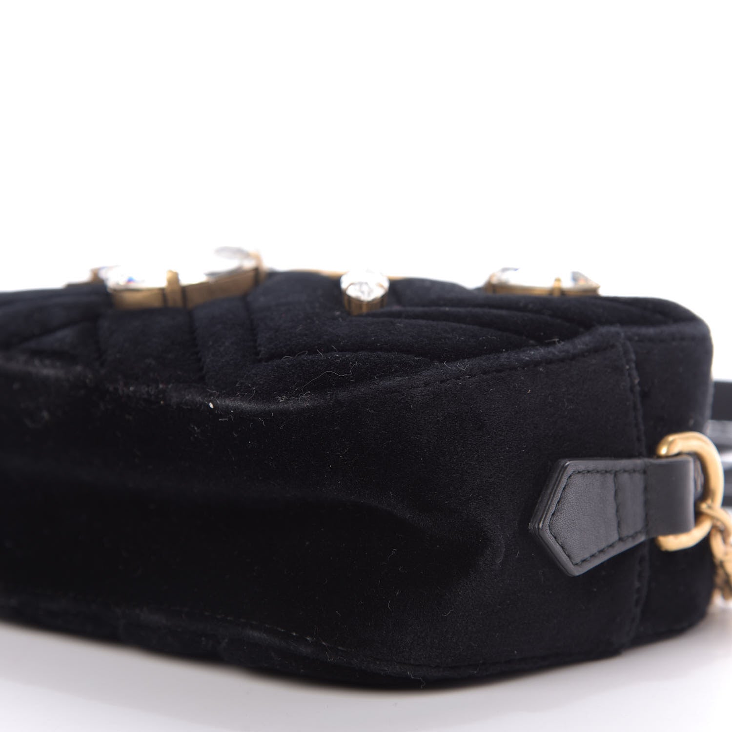 Gucci Velvet Matelasse Marquise Crystals Mini GG Marmont Chain Shoulder Bag Black 7 of 9