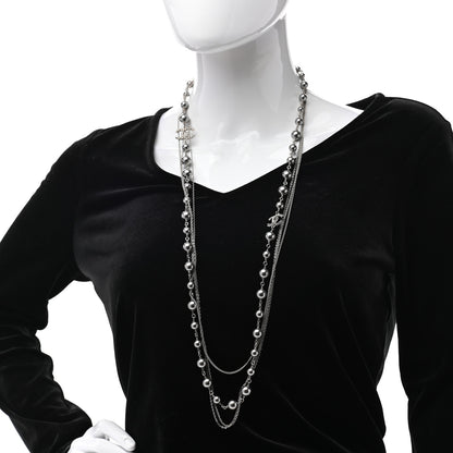 Chanel Pearl Bead Multi Strand CC Long Necklace Silver Grey 2 of 7