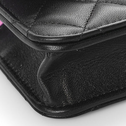 Chanel Lambskin Quilted Flap Phone Holder With Chain Black Lilac 9 of 11