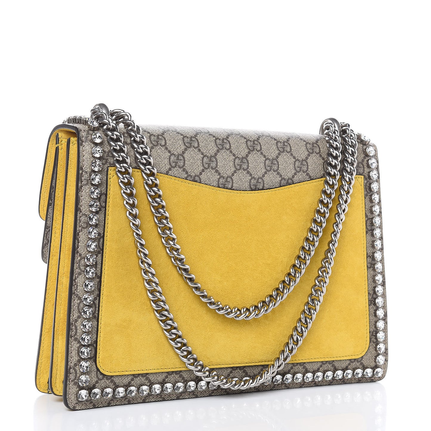GG Supreme Monogram Crystal Bow Embroidered Medium Dionysus Shoulder Bag Yellow
