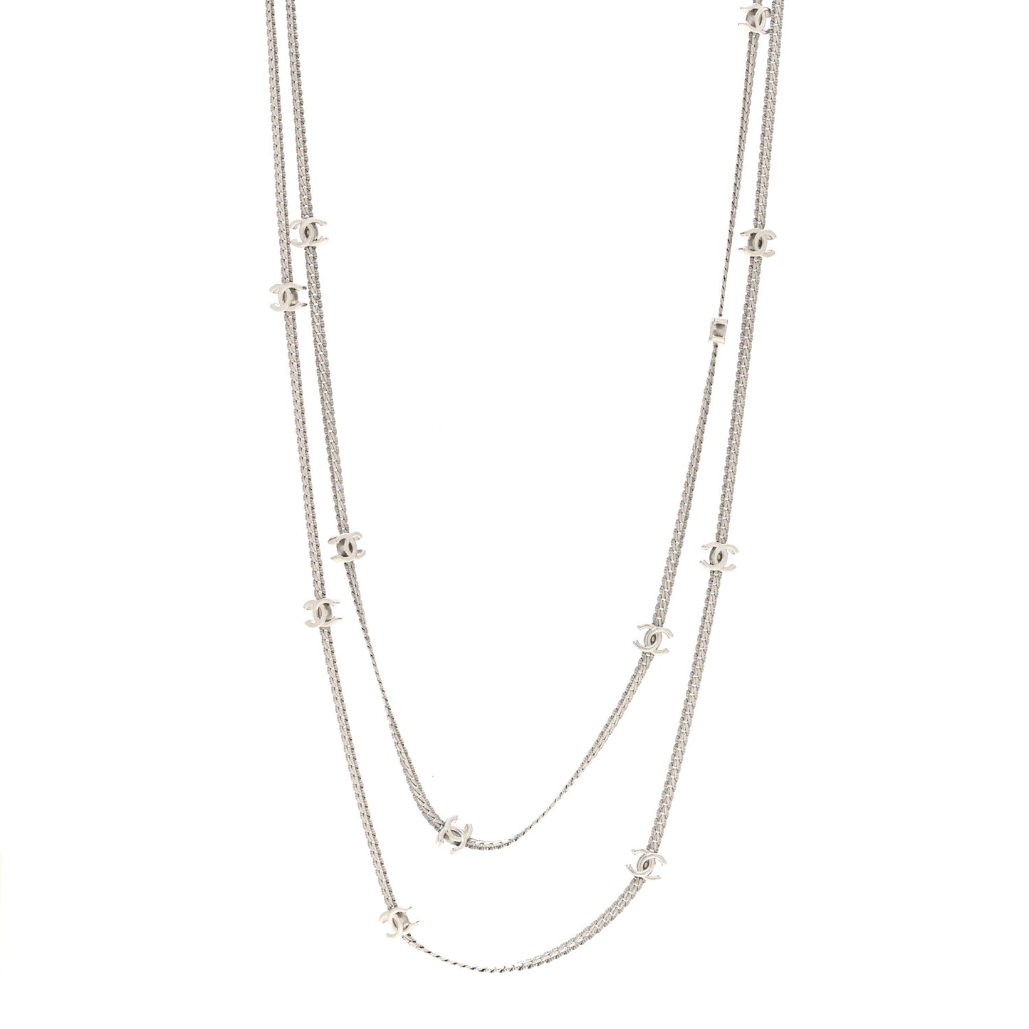 Metal CC Long Chain Necklace Silver