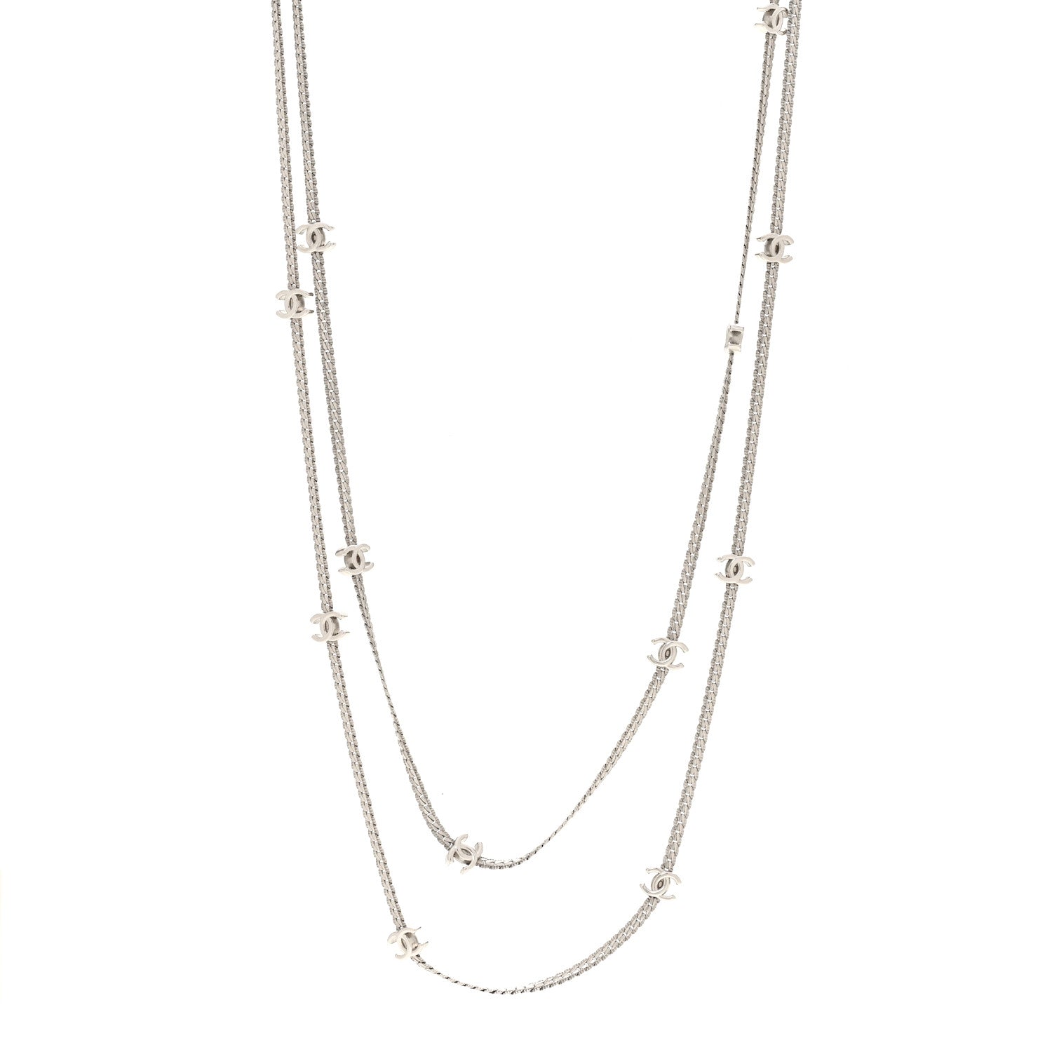Chanel Metal CC Long Chain Necklace Silver 1 of 6