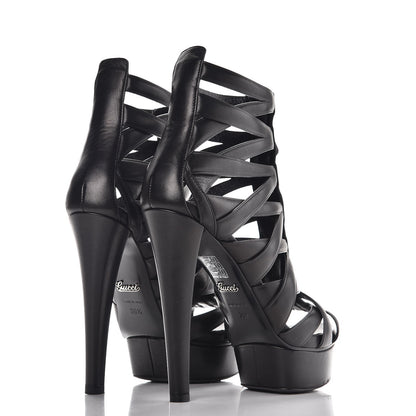 Gucci Calfskin Lifford Cage Platform Sandal Heels 36.5 Black 4 of 11