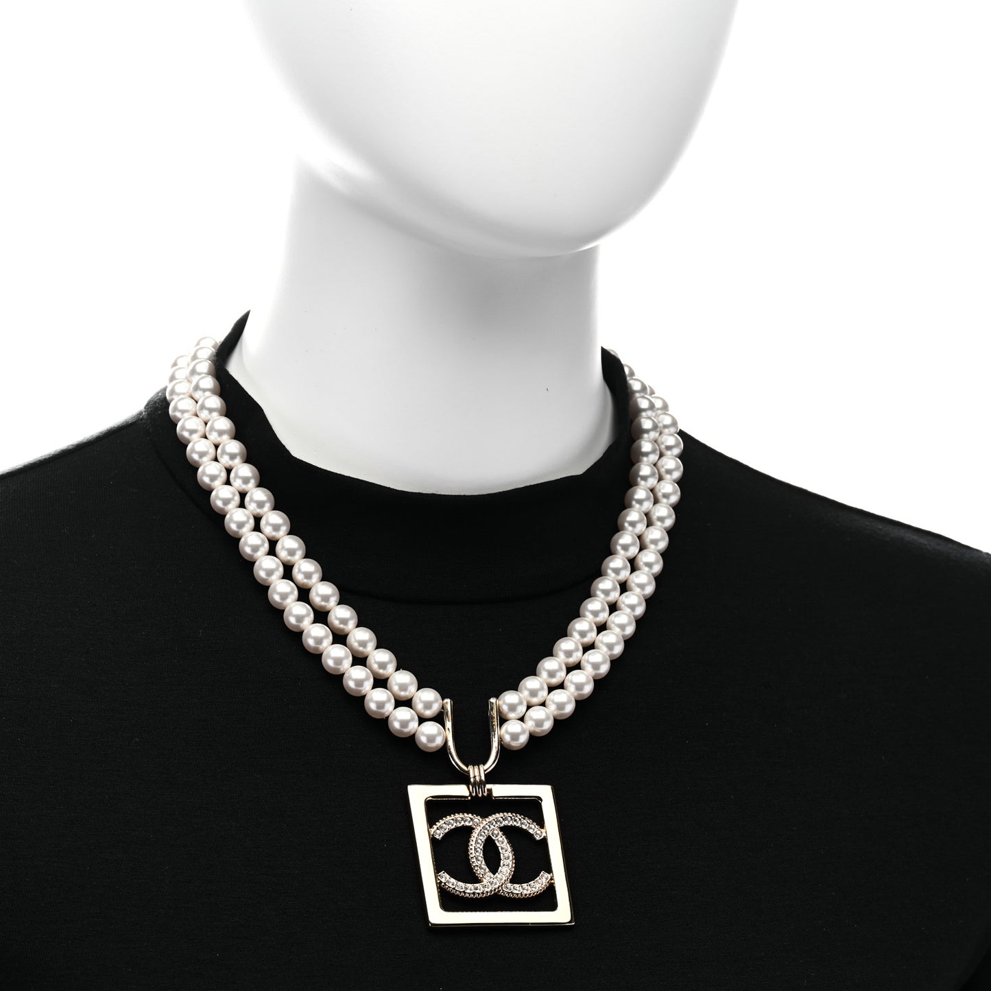 CC Crystal Square Pendant Lock Choker Necklace Gold