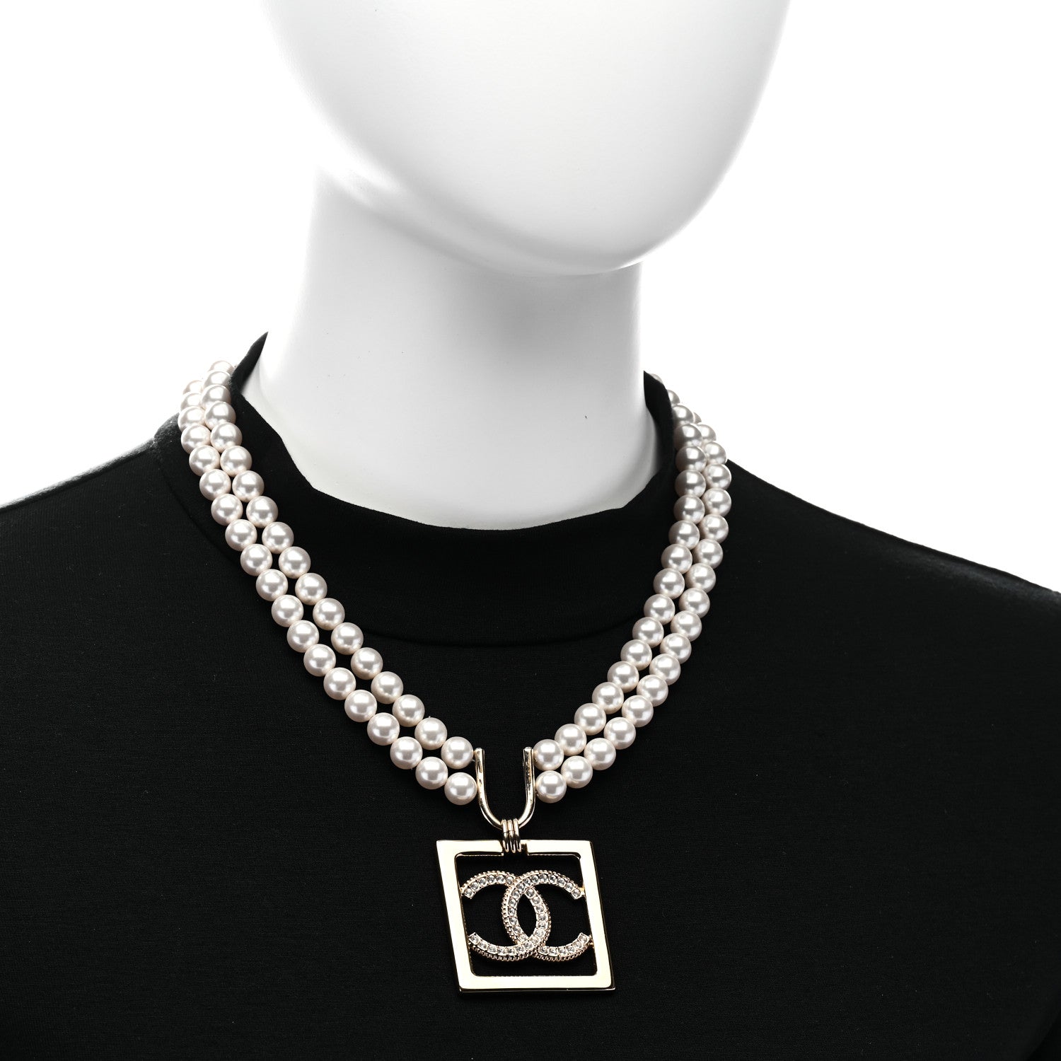 Chanel CC Crystal Square Pendant Lock Choker Necklace Gold 2 of 5