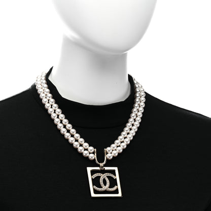 Chanel CC Crystal Square Pendant Lock Choker Necklace Gold 2 of 5