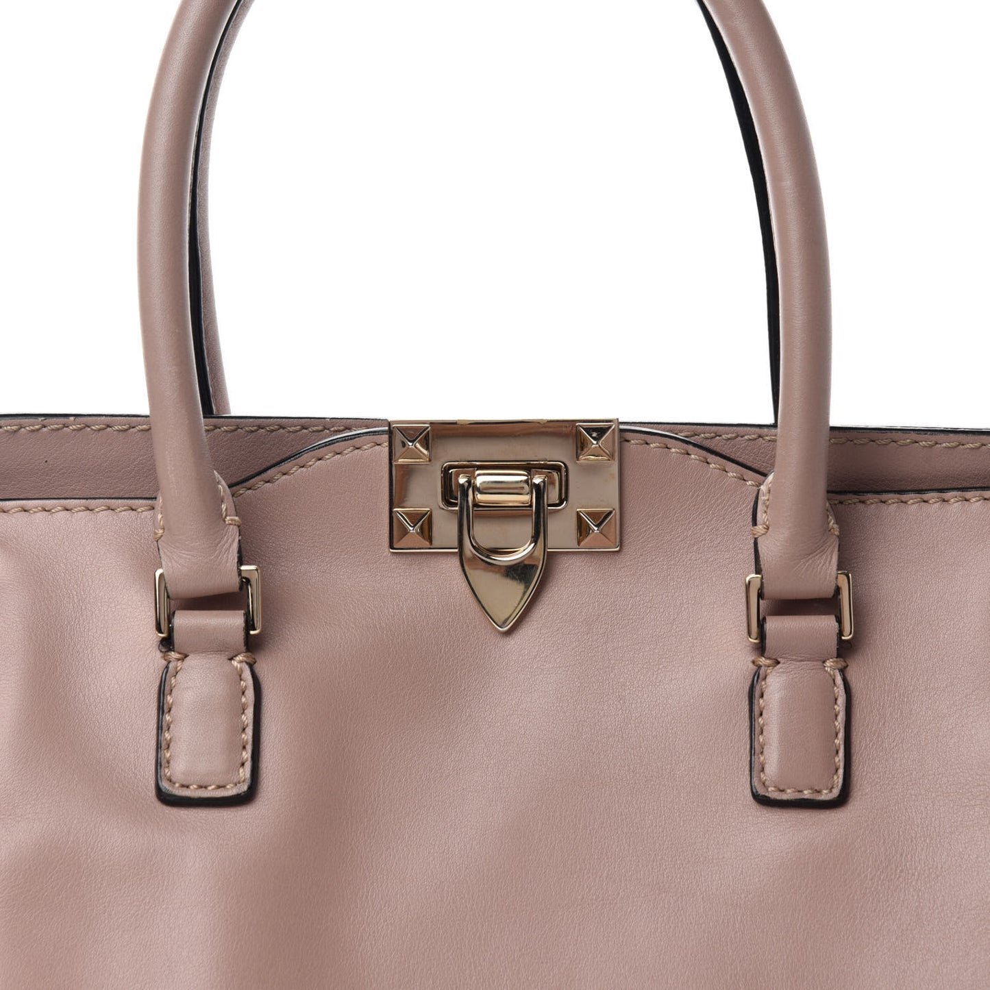 Vitello Small Rockstud Double Handle Tote Poudre